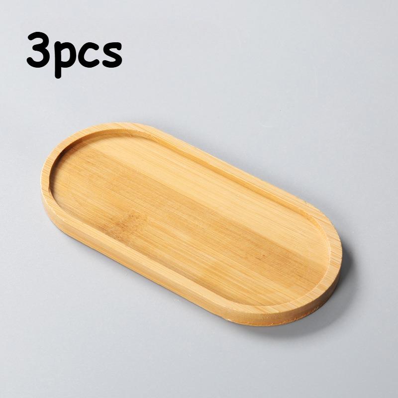 

3pcs Oval Bamboo Tray - Multi-Purpose Solid Wood Plates for Tea, Makeup & Small Potted Plants, Decorative Storage Box with Lid