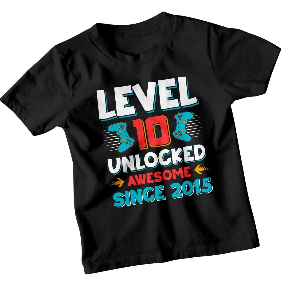 Level 10 Unlocked Awesome Since 2015 Gaming Birthday Boys T-Shirt Video Game 100