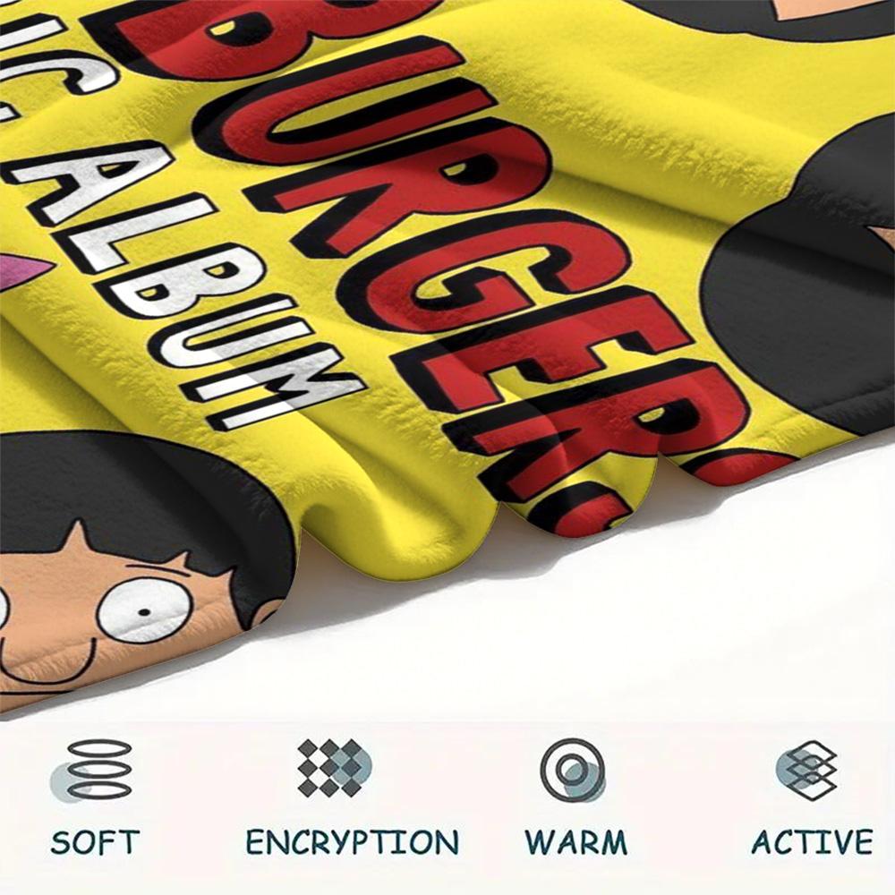 1PC Happy Burger Shop Print FlAannel Blanket, High quality Comfortable for All Seasons, Home Decor, Warmth and Comfort