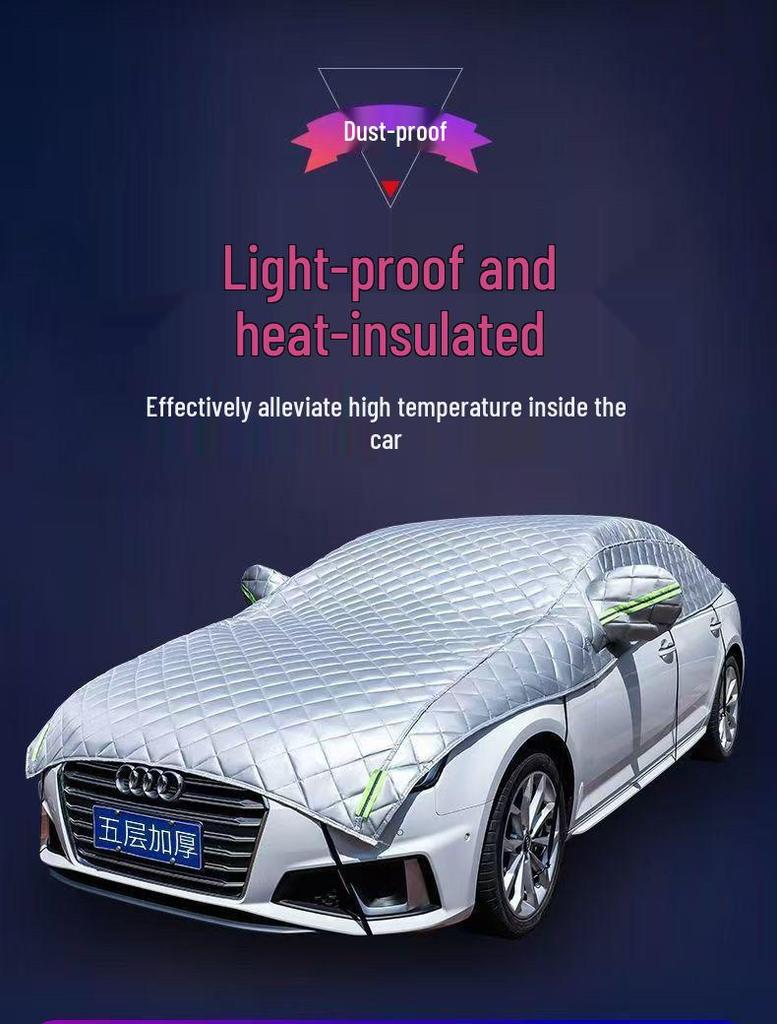 Half Car Cover: Sunshade, All-Season Protection, Heat Insulation, Hail-Resistant, Dustproof, Anti-Freeze, Waterproof.