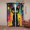 2Pcs Cat Curtain Colorful Funny Black Cat Watercolor Animal Curtain Suitable For Bedroom Bathroom Living Room Dining Room