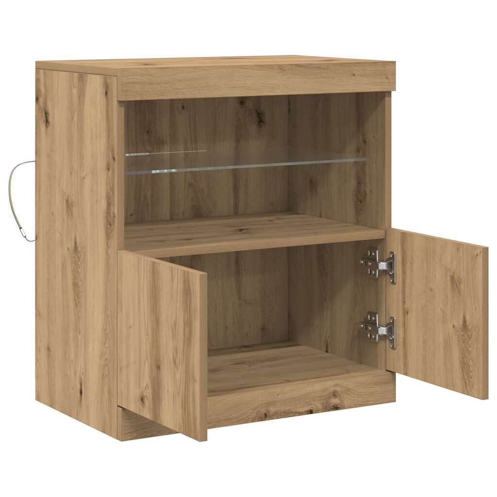 Seitenkonsole mit LED-Licht aus Kunst-Eiche, Vintage-Wohnzimmer-Sideboard 60x37x67 cm