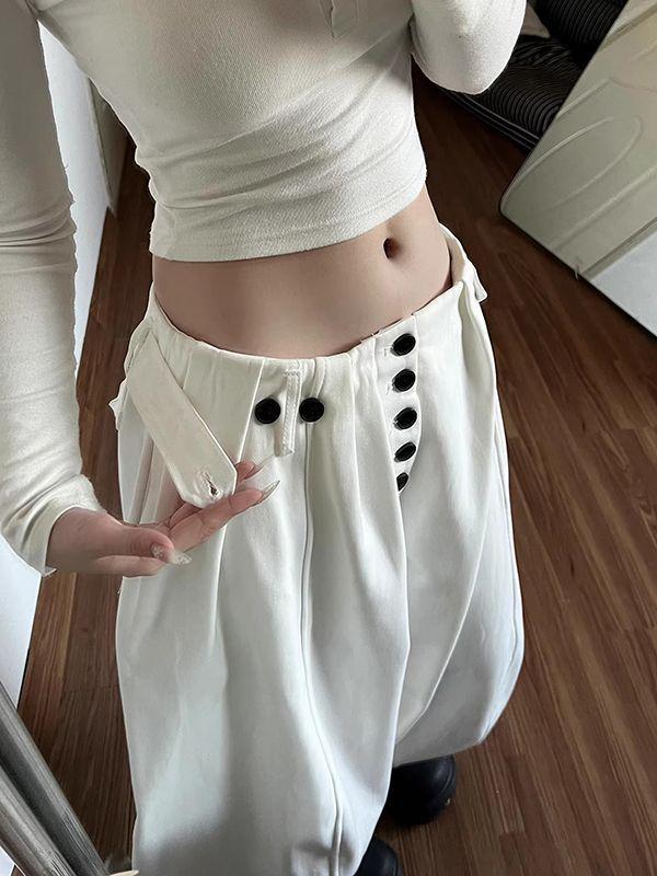 Korean-Style Women's White Wide-Leg Casual Pants - Spring Loose Petite Straight Long Pants