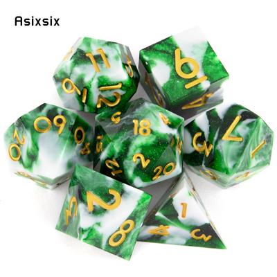 7 pces branco verde resina número dourado borda afiada dados poliédricos adequados para rpg dnd pathfinder jogo de tabuleiro