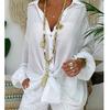Top a Maniche Lunghe da Donna Taglia Plus Camicia Bianco Tunica Cardigan Casual Largo Bottoni Colletto Classico Bluse Camicie