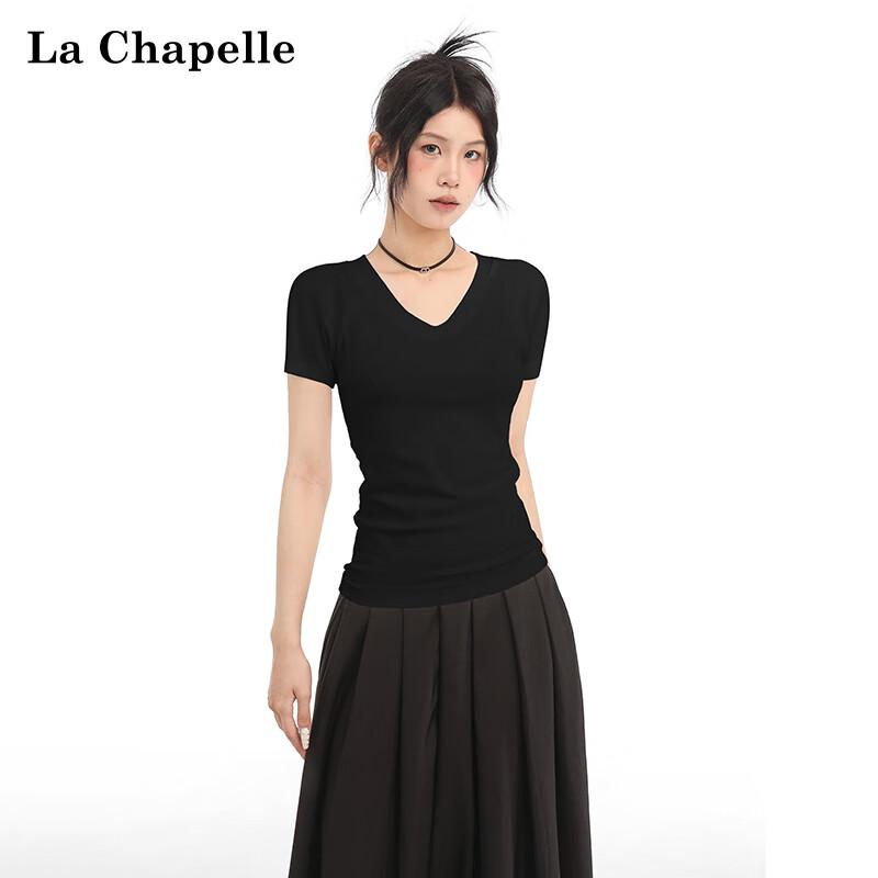 La Chapelle Women s V-Neck Slim Fit Short Sleeve T-Shirt L