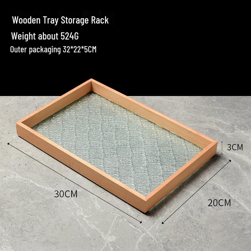 Yangge Crabapple Embossed Glass Wooden Serving Tray