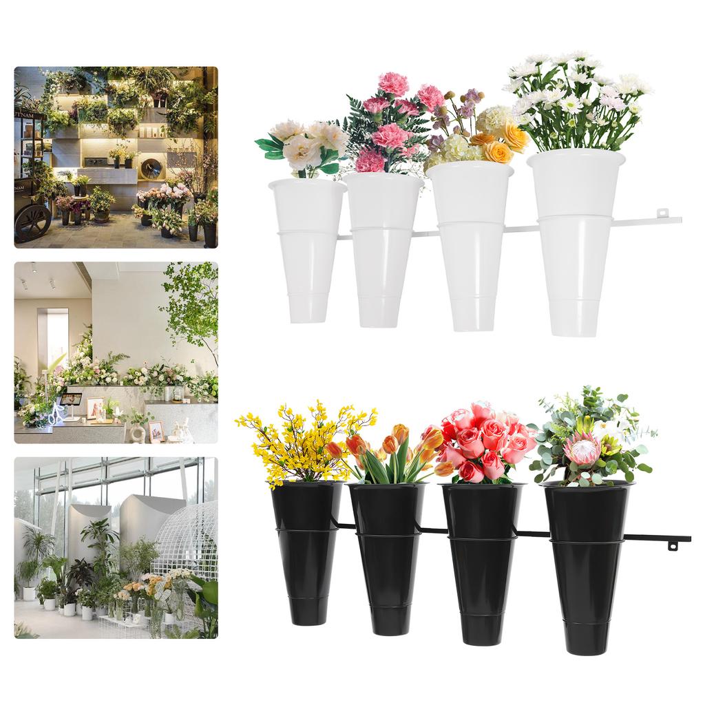 Black/White Wall-mounted Flower Stand,Metal Flower Stand with 4 Buckets 120*36cm for Organization and Display of Flowers