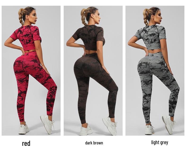 Seamless Tie-Dye Yoga Set: Beautiful Back Sports Bra & High-Waist Peach-Lifting Leggings for Women