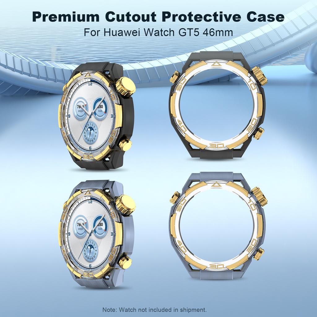 Nytt hårt PC-fodral kompatibelt för Huawei Watch GT5 46 mm Tillbehör Anti-fall Skyddande Cover Ram Utskuren Urram Bumper