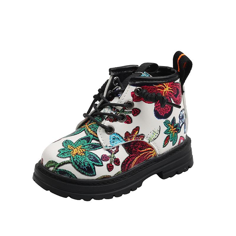 Children's Autumn Boots Retro Versatile Girl Platform Ankle Boots Fashion Embroidered Causal Kids Short Boots Round-toe Non-slip
