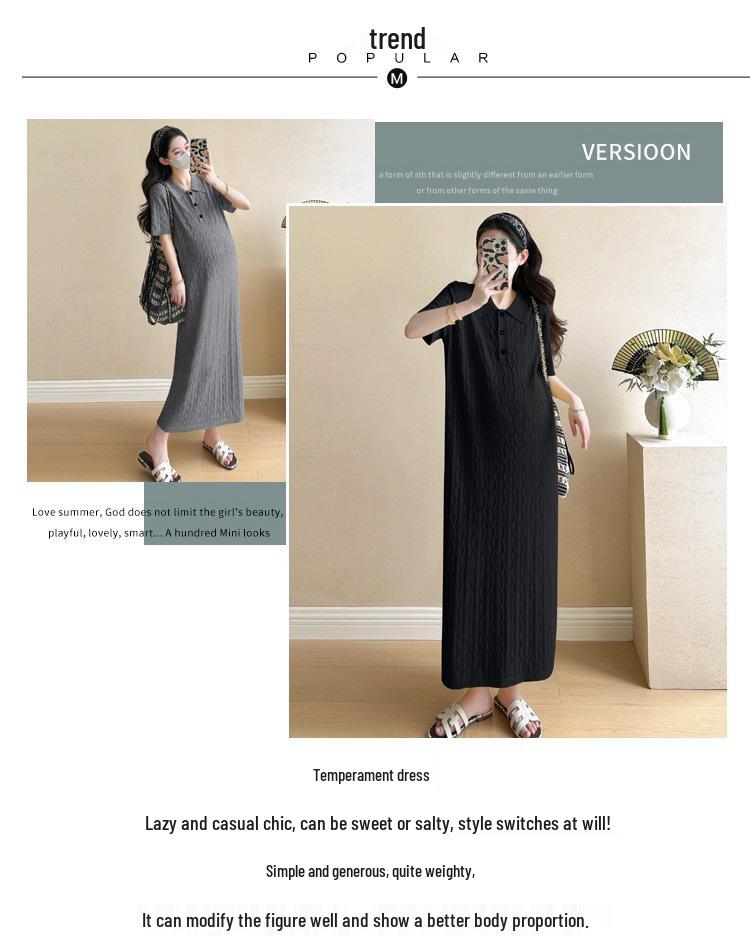 Korean Style Maternity Knit Dress with Embroidery & Pleats for Summer 2026