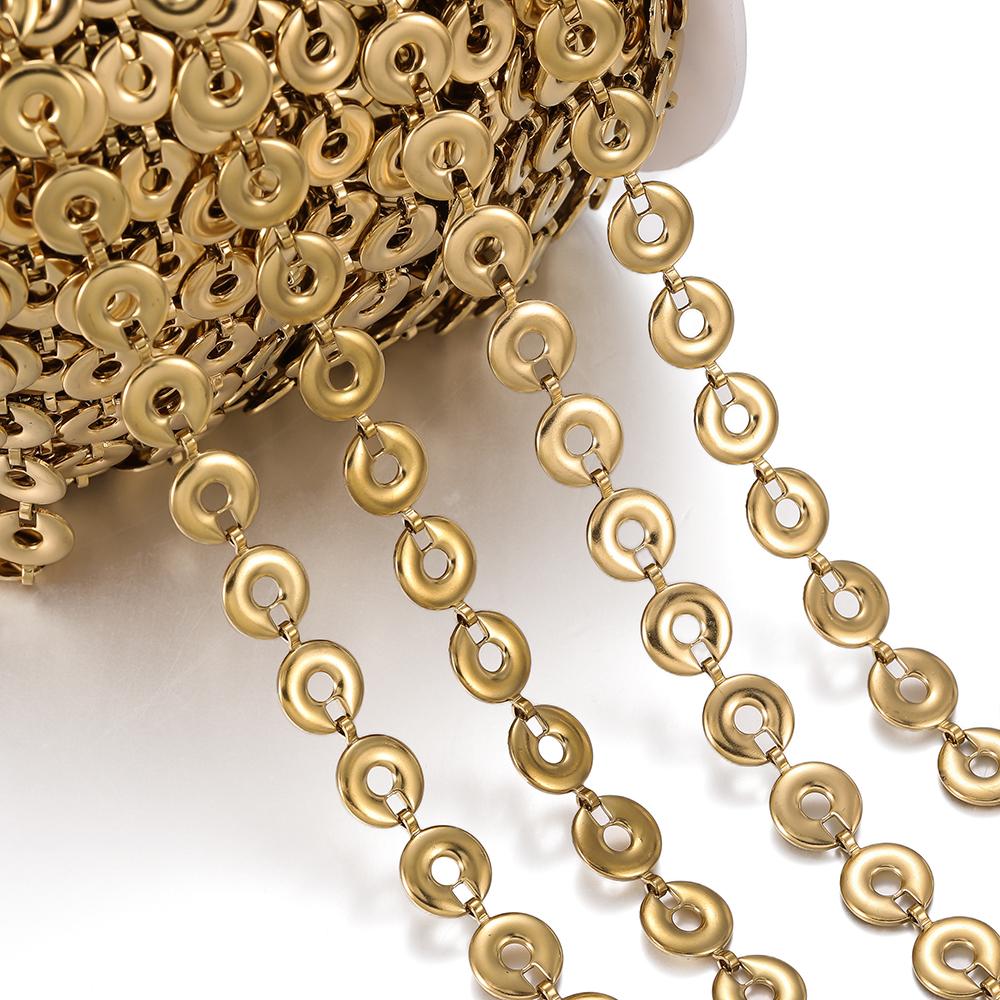 1m Stainless Steel Golden Flat Round Beads Link Chains for Handmade DIY Necklace Bracelet Waist Chain Jewelry Making Chain
