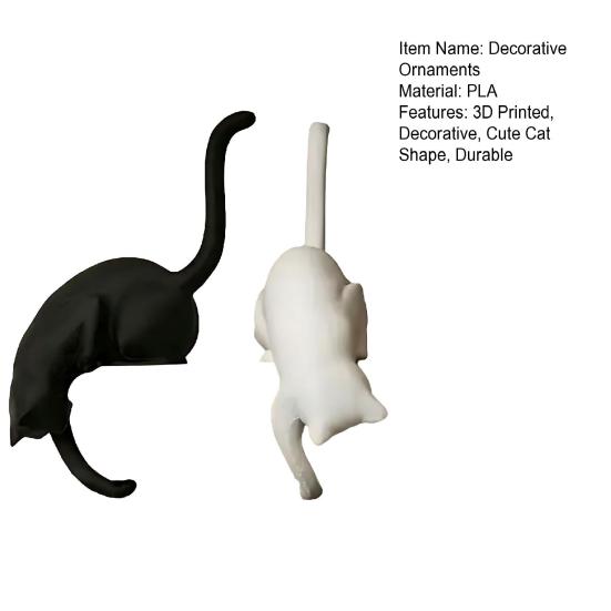 Yousheng 2Pcs 3D Printed Cat Shaped Hook, Black And White Cute Cat Key Hanger, Decorative Ornaments for Cat Lovers, Creative Home Decor Wall Shelf