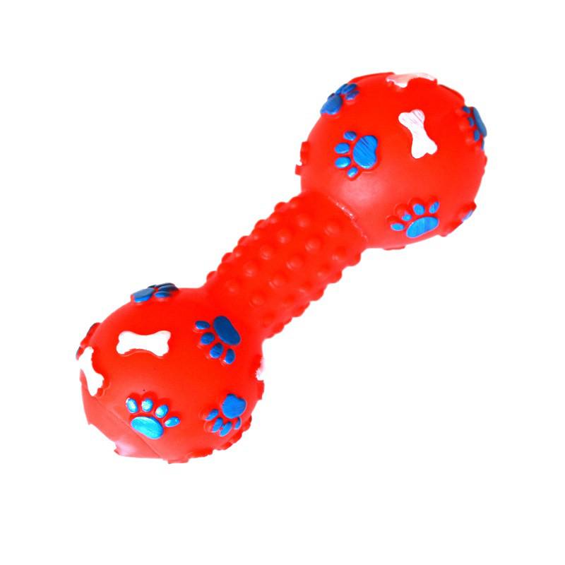 Silicone Dog Chew Toy Dumbbell: Interactive Sound & Teething Aid for Puppies