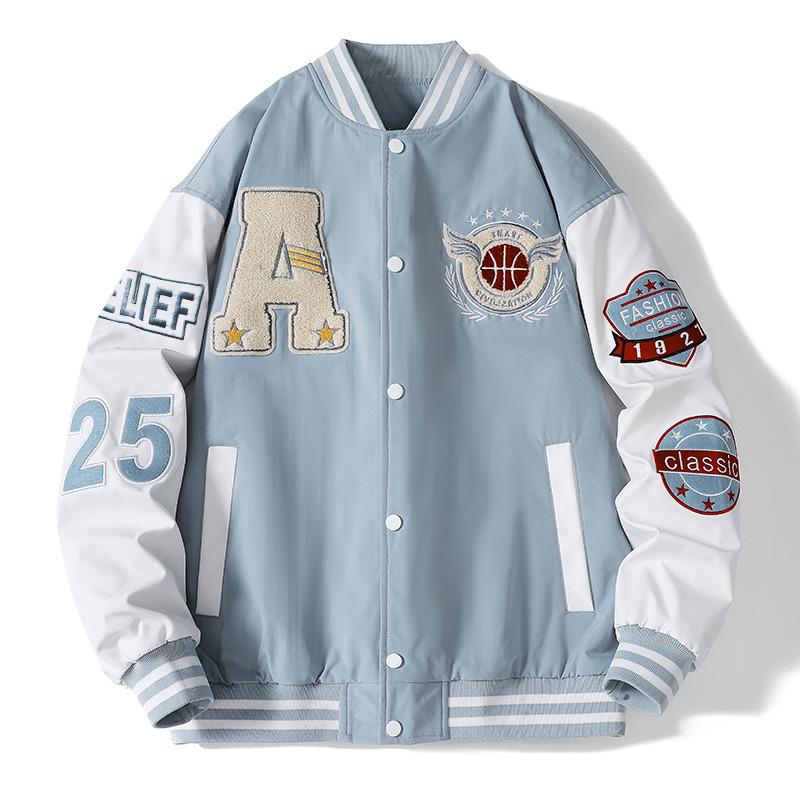 Flocked Embroidered Baseball Collar Jacket for Men and Women, Spring and Autumn New American Casual Loose Jacket