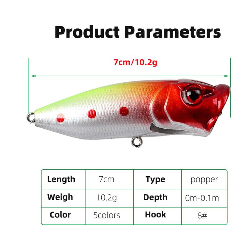 7cm10.2g5PCSBionic Wave-popping Lure for Long-distance Casting with Sound Beads, Surface-type Hard Lure, Specialized Lure for Fi