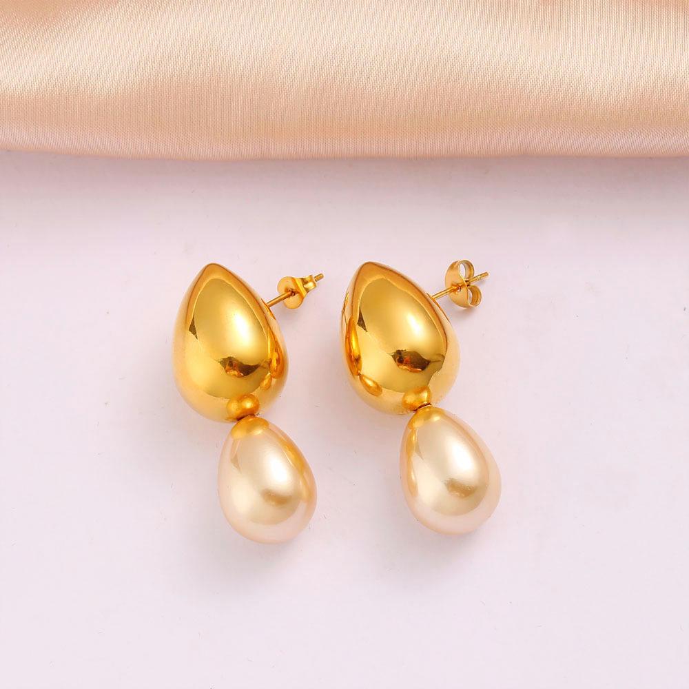 High-End Retro Pearl Drop Earrings - Stainless Steel, French Design, Versatile Women's Accessory
