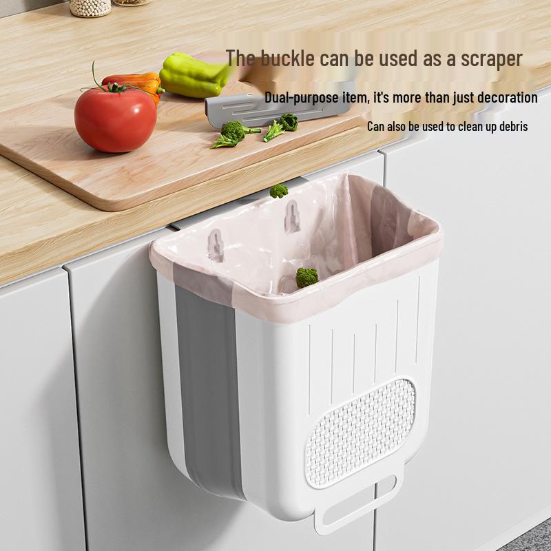 Foldable Kitchen Wall-Mounted Trash Can: Large Capacity, Punch-Free Waste Basket for Cabinet Doors