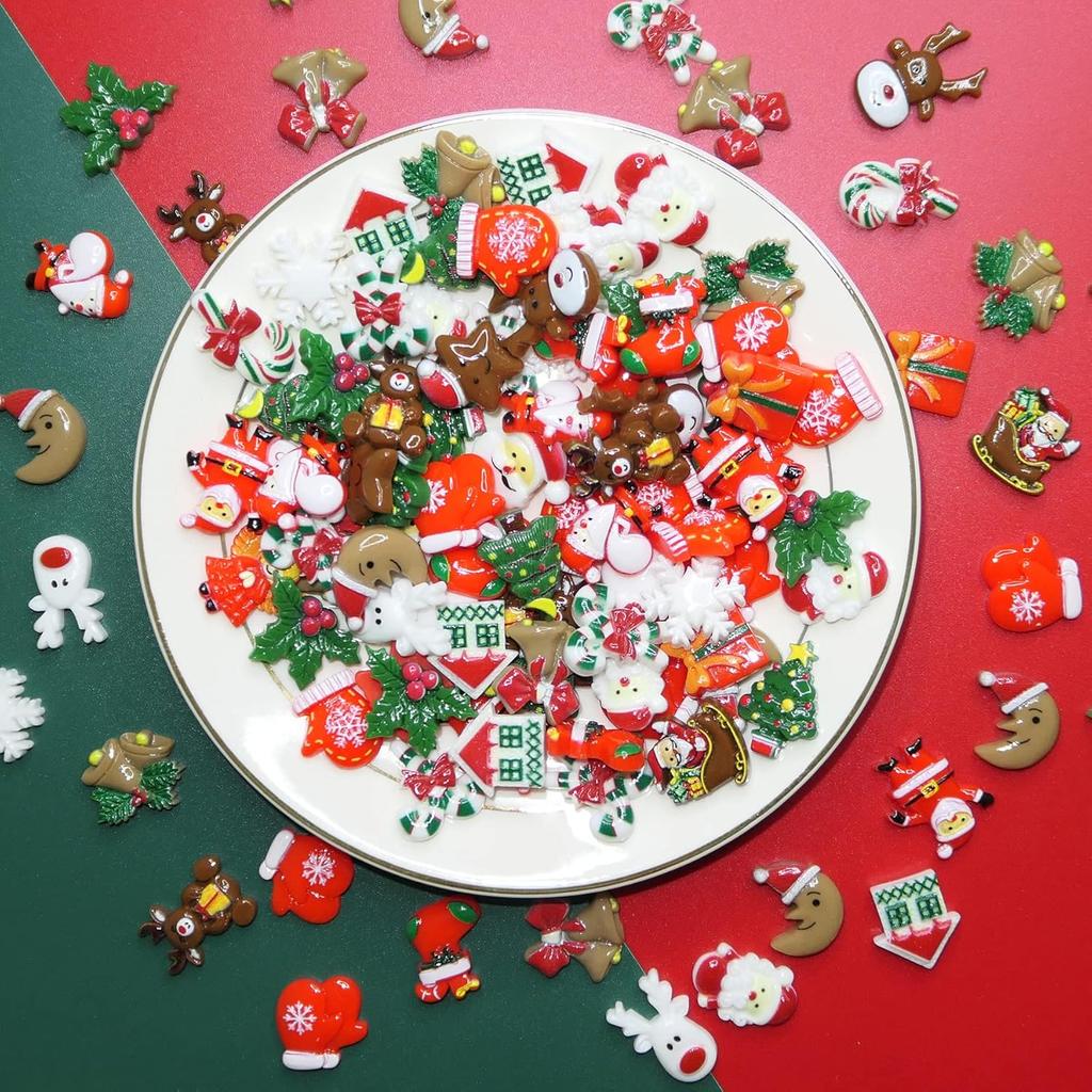 10-200pcs Kawaii Resin Christmas Charms Earring Pendant Diy Keyring Jewelry  Christmas Hanging Ornaments Decoration