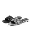 2024 New Summer Comfortable and Versatile Sequin Decorated Solid Color Open Toe Square Heel Women's Shoes Beach Style Zapatos