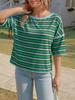 Womens Oversized Striped T Shirt Summer Short Sleeve Boxy Drop Shoulder Cropped Tee