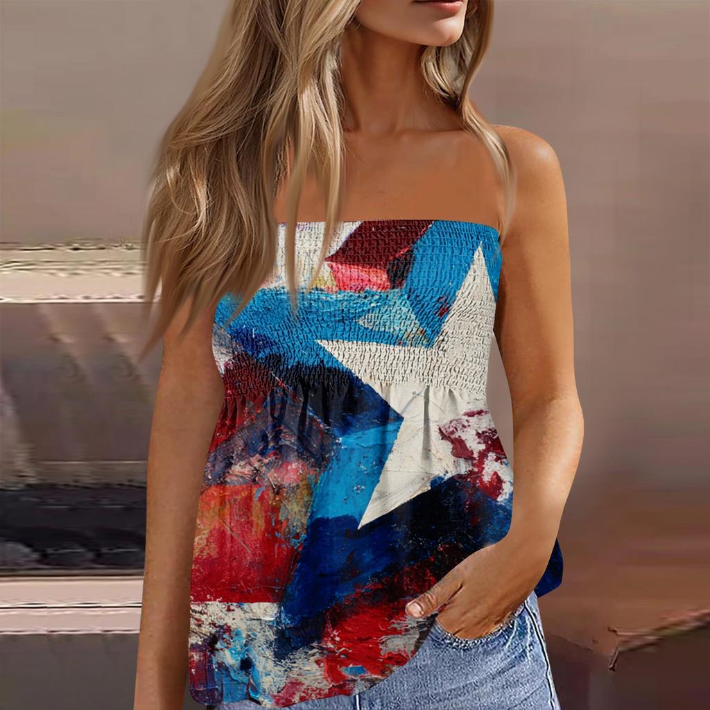 Summer Tube Tops For Women,Cute Sexy Off Shoulder Print Sleeveless T-Shirt