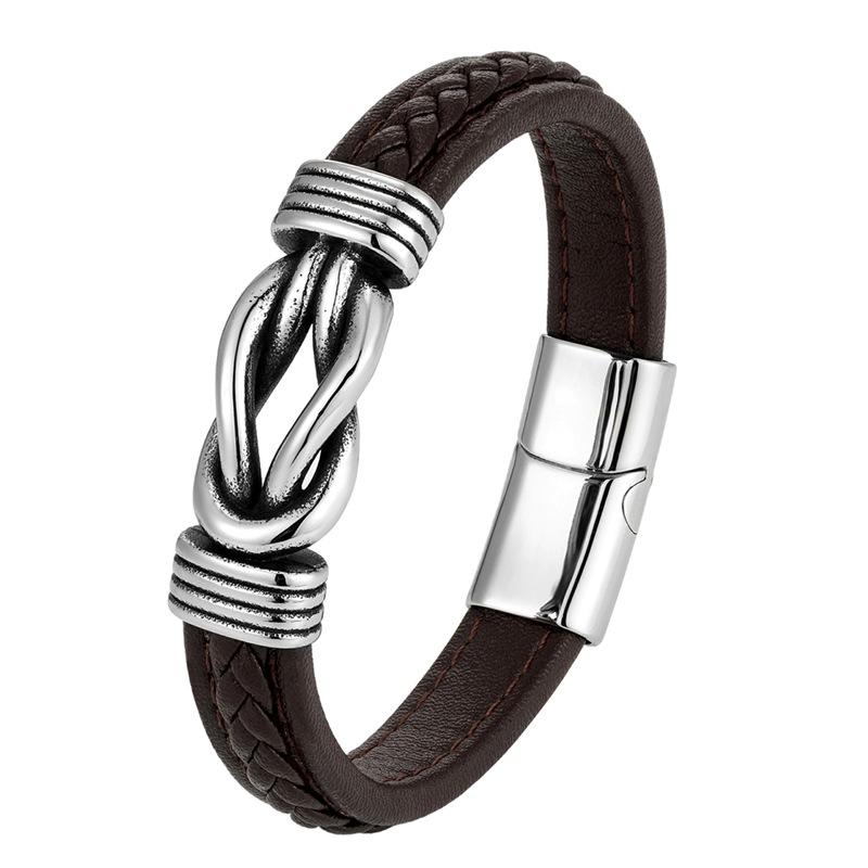 Аксессуары Простой двухцветный кожаный браслет Мужской из нержавеющей стали Магнитная застежка Панк-браслет
