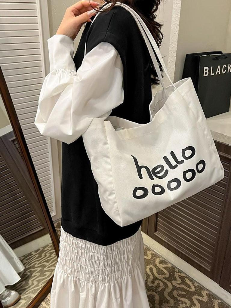 Women's Large Capacity Canvas Tote Bag - Summer Versatile Single Shoulder Bag with Letter Print
