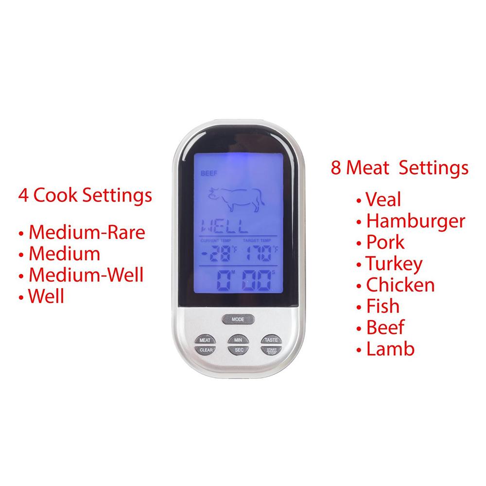 Trådlös Digital Mattermometer Timer Larm Kött Grilltermometer Sond Biff BBQ Temperaturmätare