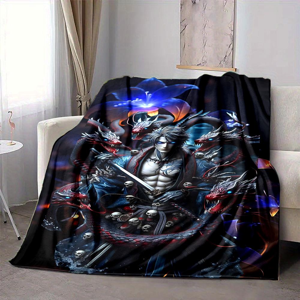 1pc Fantasy Warrior Statue Blanket Lightweight Flannel Blanket Throw Blanket For Sofa, Bed, Travel, Camping, Livingroom, Office, Couch