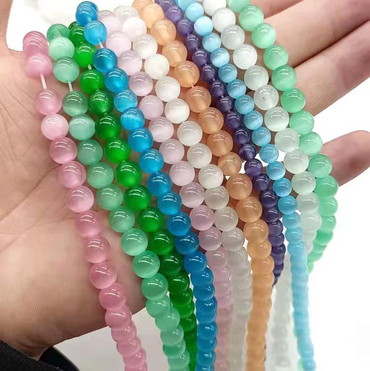 Rosa & Weiße Katzenaugen-Edelsteinperlen - DIY Handgefertigte Stränge für Armbänder