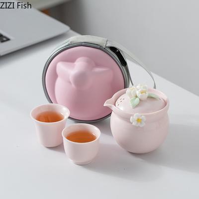Simple Jasmine Kung Fu Tea Set Outdoor Portable Travel Tea Set Ceramic One Pot Two Cups Chinese Tea Ceremony Accessories
