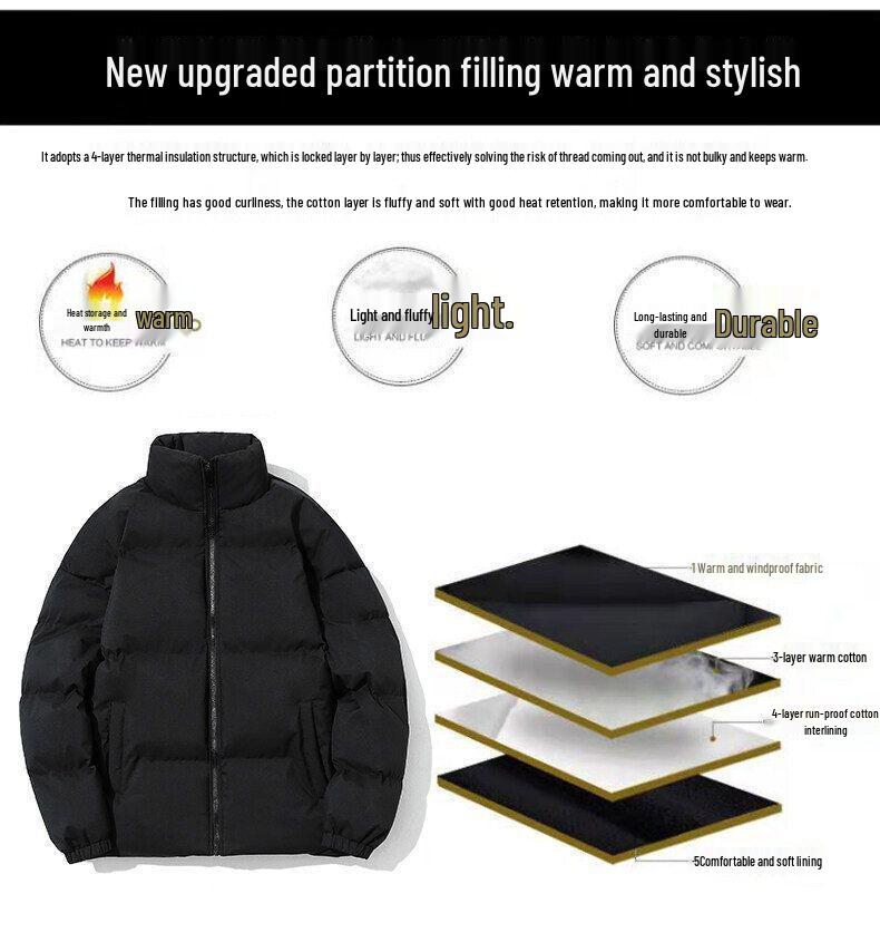 Men's Thick Winter Cotton-Padded Jacket with Loose Stand Collar