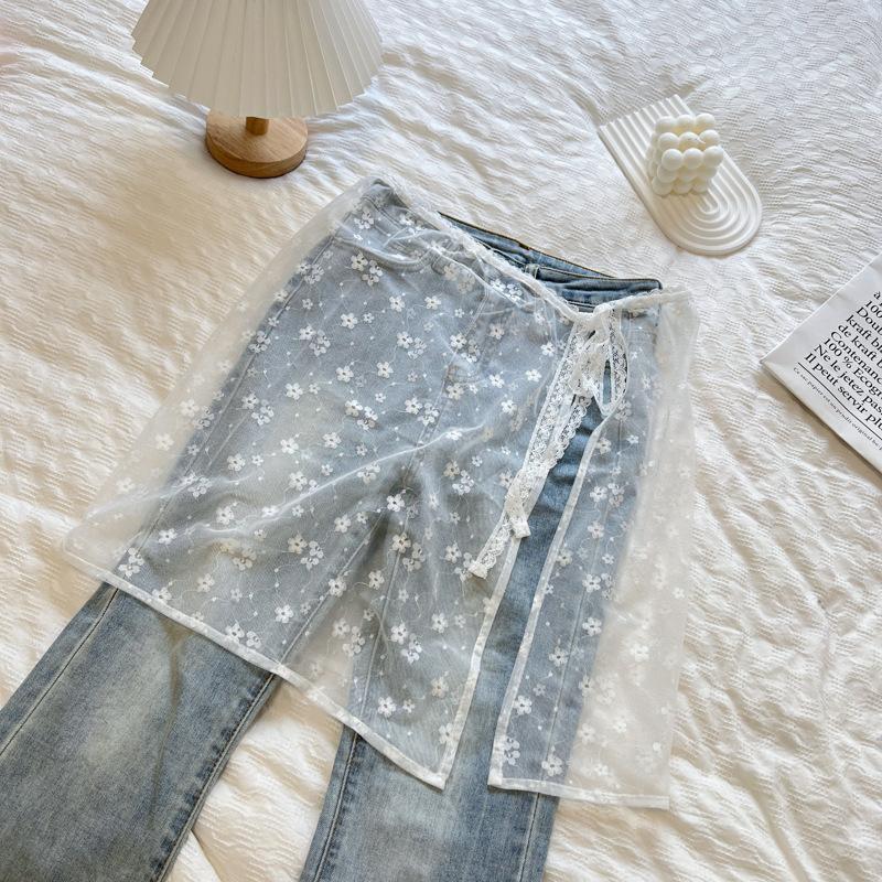 Original Design Lace Gauze Skirt Lace Fart Curtain Apron Women'S Stack Strap Skirt Cover Lace Up