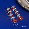French Luxury, Elegant Red Flower Zircon Earrings, Versatile Evening Dress Accessories, Slim Face, Fashionable Long Earrings