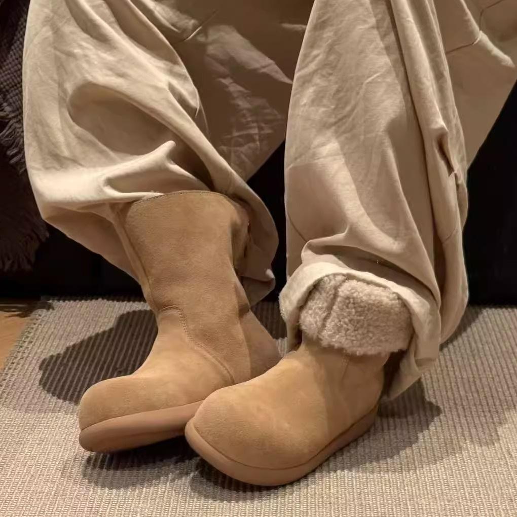 Women's Thick-soled High-top Folding Two Wear Winter Lightweight Warm Fur One Plush Snow Boots Non-slip Wear-resistant Casual Sports Cotton Boots