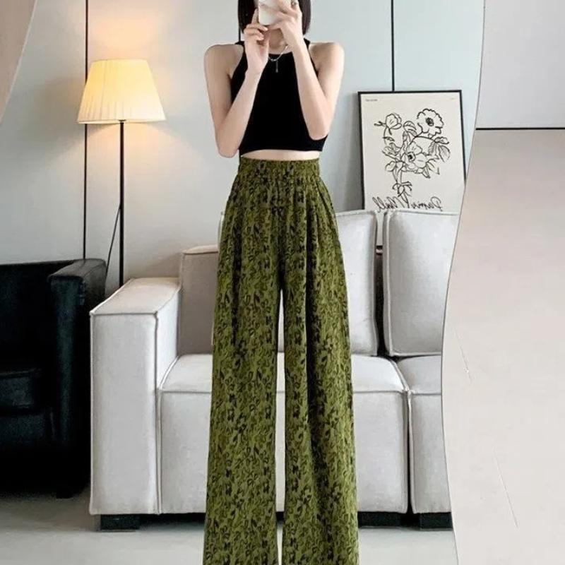 Korean Fashion Summer New Women's Elastic Waist Tie Dye Simplicity Casual Breathable Loose High Waist Straight Wide Leg Pants