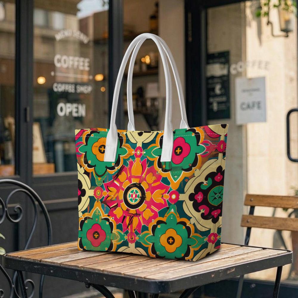 Vibrant Ethnic Patterned Tote Bag Casual Shoulder Handbag for Daily Use