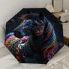 Colorful Sequin Horse Head Automatic Opening Folding Umbrella with Rainbow Mane - Outdoor Rain Gear for Fans, Travelers, Everyday Use, Festi