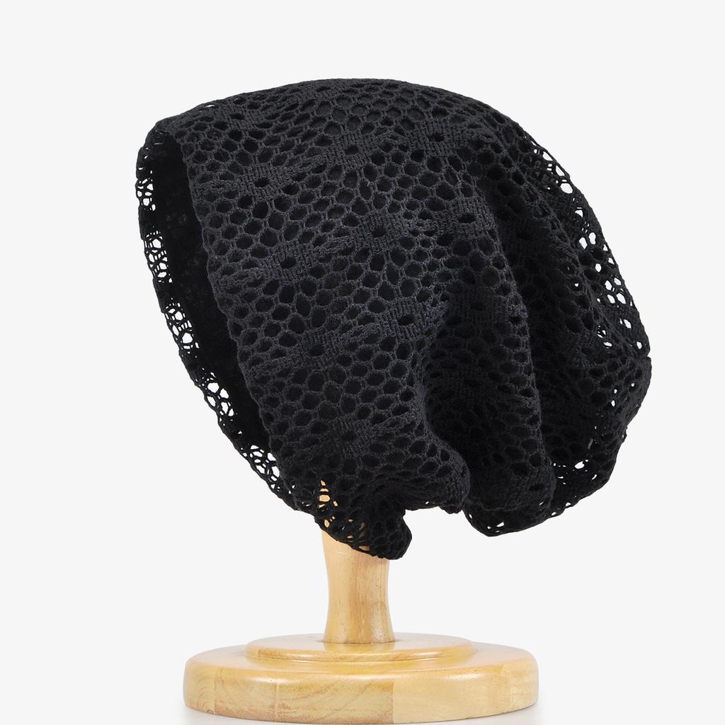Spring Summer Lace Jacquard Elastic Double-Layer Mesh Breathable Thin Versatile Stylish Solid Color Adjustable Beanie Hat