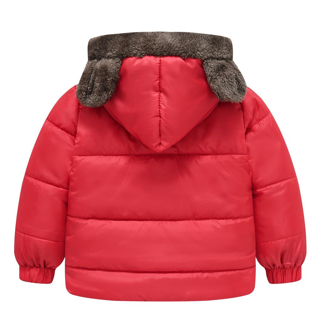 Chlapci a dívky v malých dětských jednobarevných uších, módní oboustranné kapsy, krátká bavlněná bunda, dětská bunda