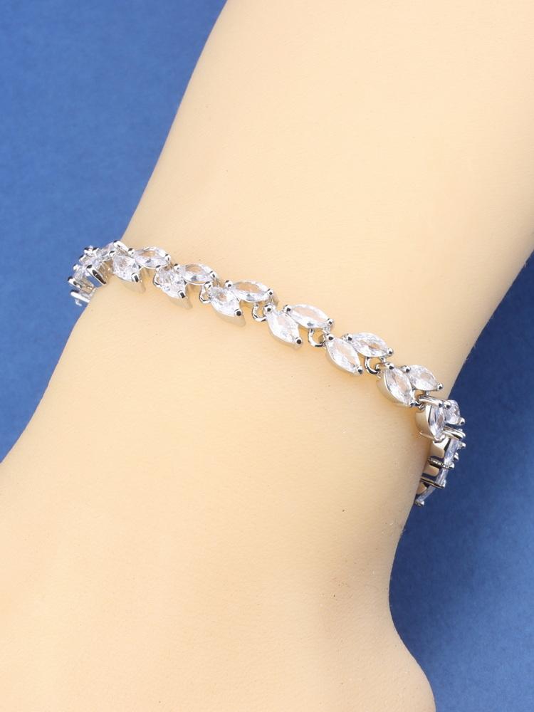10-Colors Zircon Wedding Party Fine Jewelry Accessories Charm Chain Link Leaf Bracelet Girls For Women
