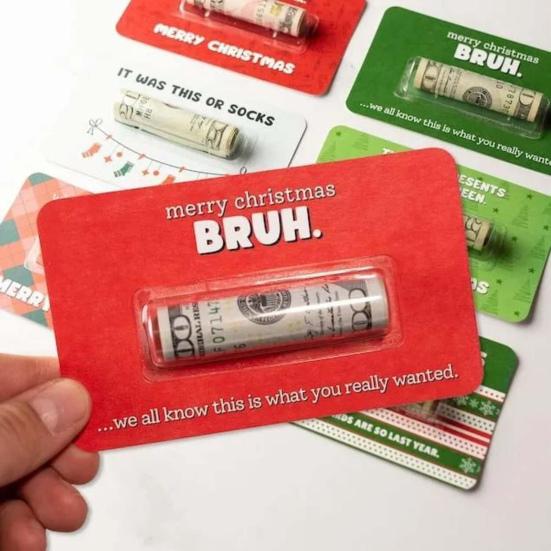 Bruh Money Holder Christmas Tree Hanging Cash Holder Card Decoration Ornament Festival Party Holiday