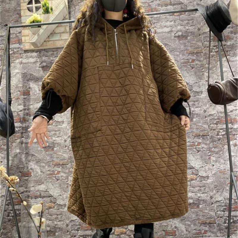 Large size women's clothing with cotton-padded skirt, high-end autumn and winter lazy wind jacket women's sweater loose dress