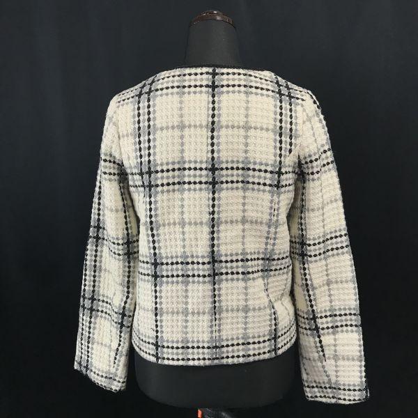Rojita Tweed No Collar Jacket Women’s S-M White Black Check(USED)