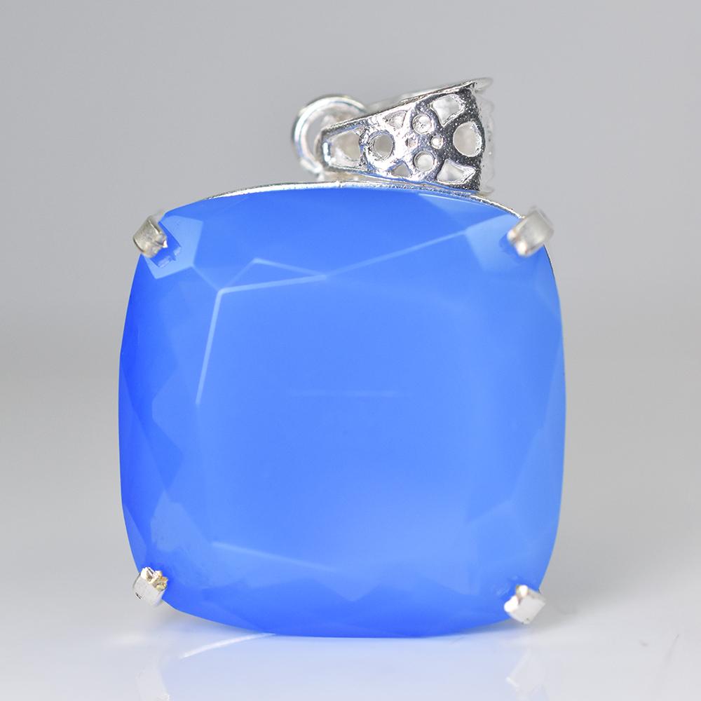 Natural Blue Opal 88.15 Ct CERTIFIED 925 Sterling Silver Square Cushion Pendant MY-PD-145-NS