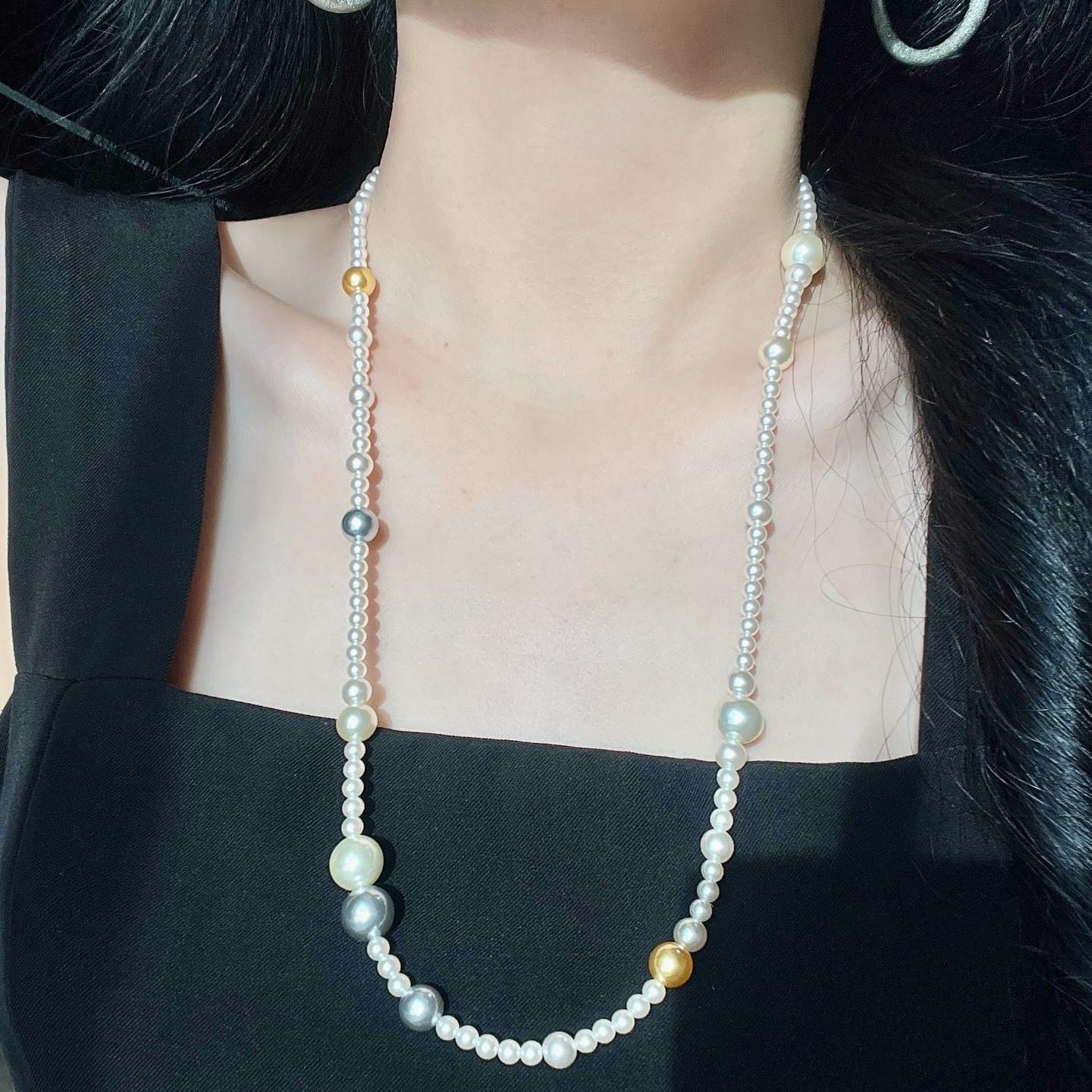 

Highlight Autumn And Winter Mixed Color Artificial Crystal Pearl Design Sense Necklace Collarbone Chain Sweater Chain