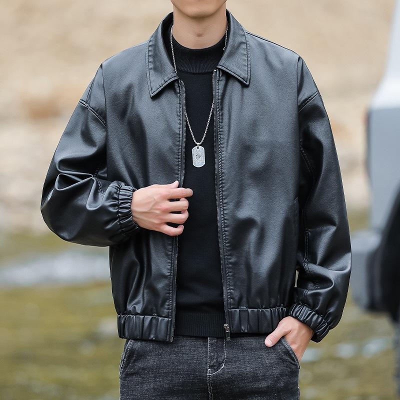 New retro ruffian handsome street daily casual young men's pu leather jacket leather shoulder fashion leather jacket men