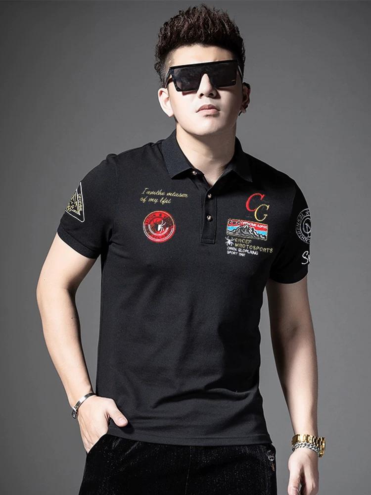 European Goods 2025 Summer New Arrival Classy Men Print Embroider Polo Shirt Men's Trendy Lapel Short Sleeve T-Shirt Men's Clothing